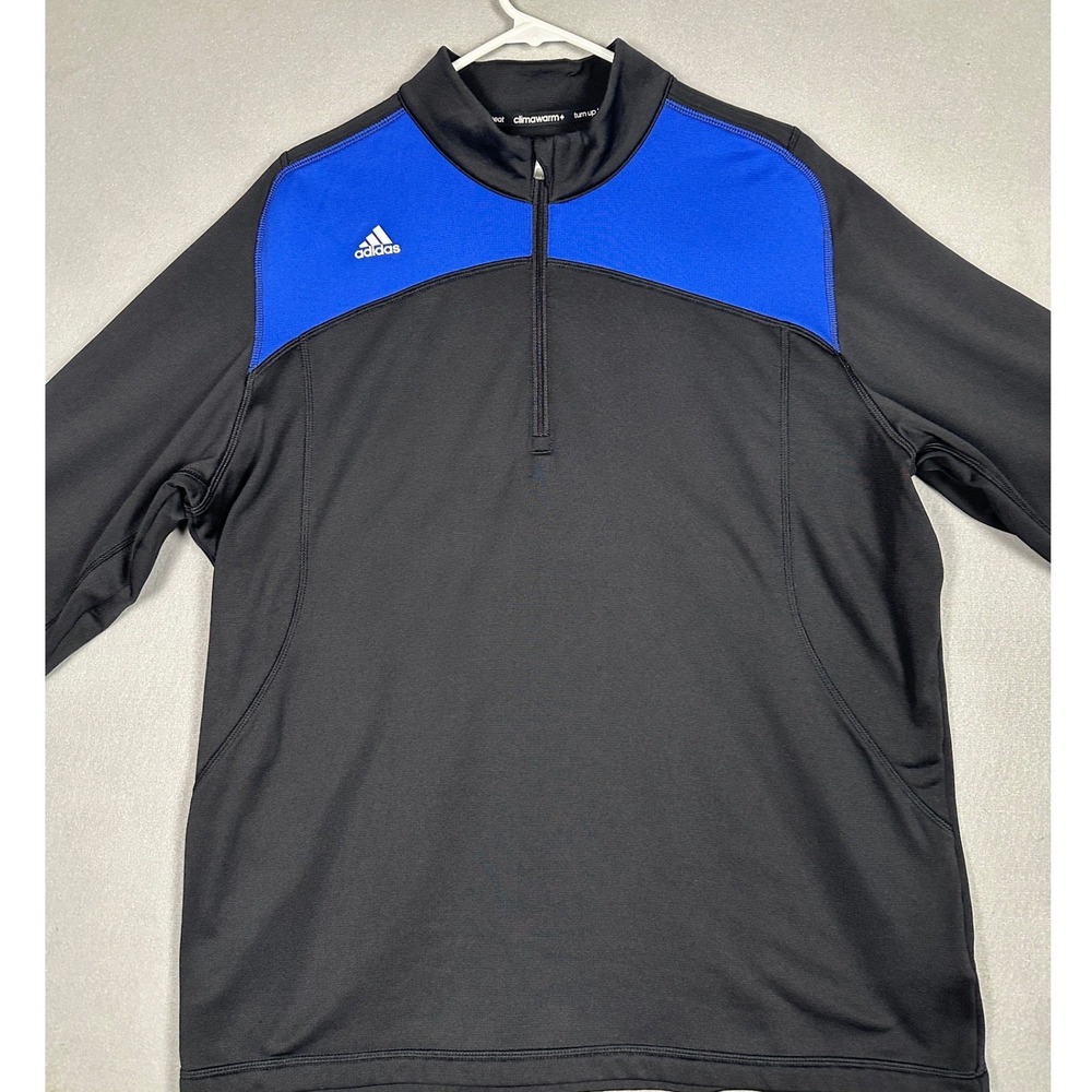 Adidas Shirt Mens Large ClimaWarm Black Blue Quarter Zip Pullover Activewear EUC